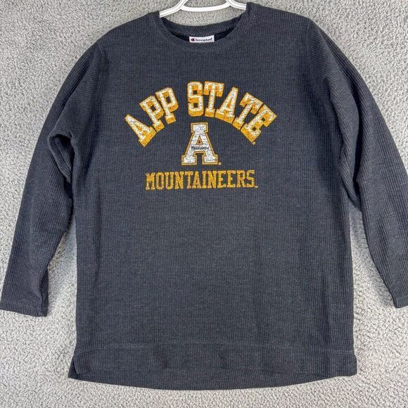App‎ State Mountaineers Shirt Mens Medium Gray Waffle Knit Champion LS Tee Boone - Picture 1 of 11